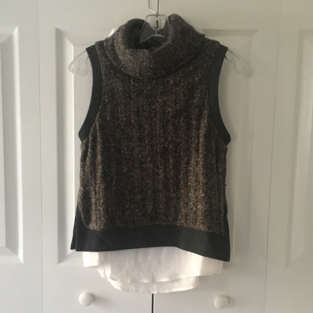 Women's gray sweater with mock blouse